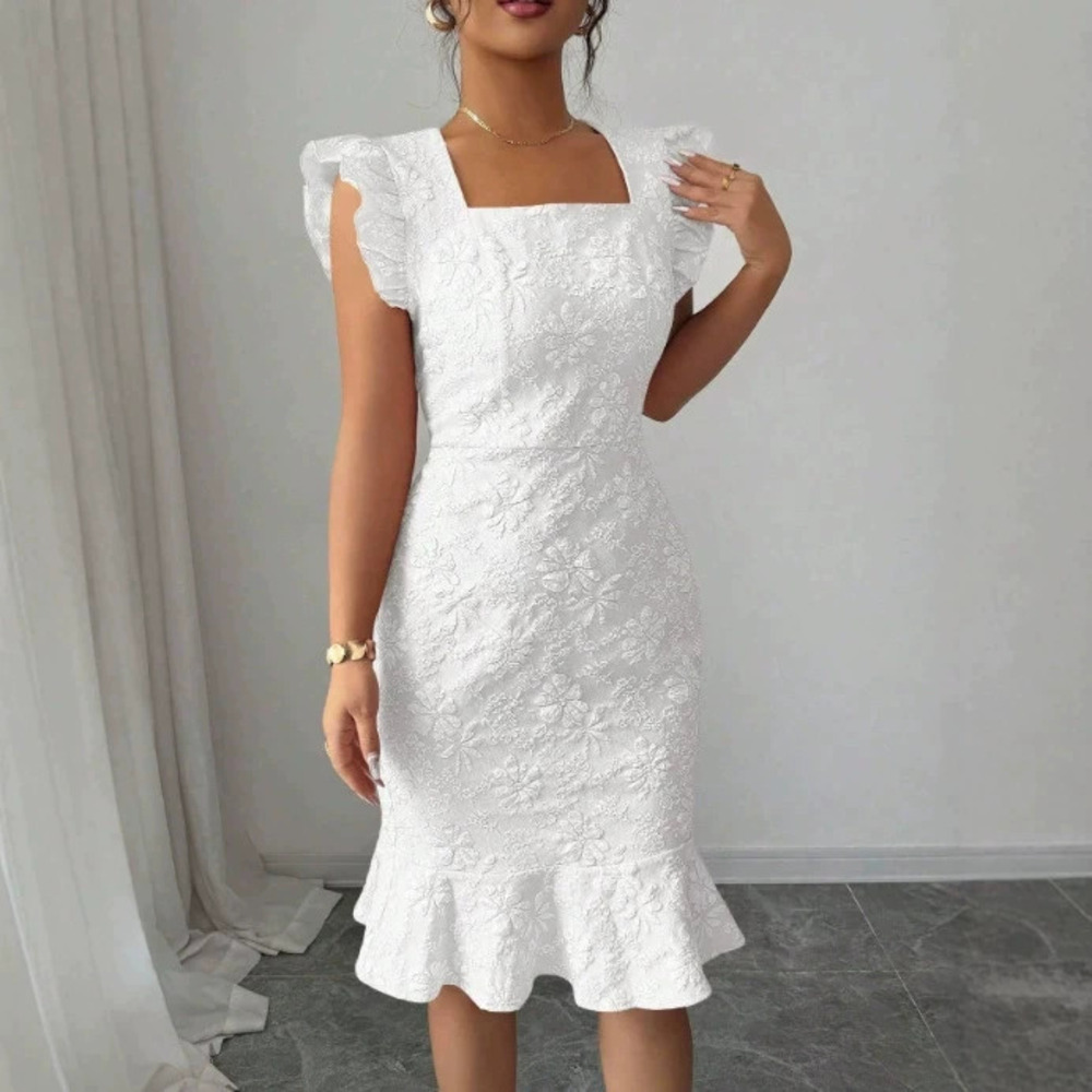 ZARA Tongyuan Summer Daisy Embossed Bodycon Mermaid Short Sleeve Dress